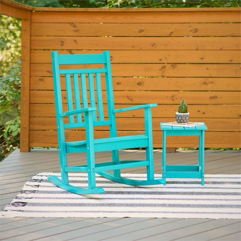 Shine Company All-Weather Traditional Resin Patio Porch Rocker in Blue