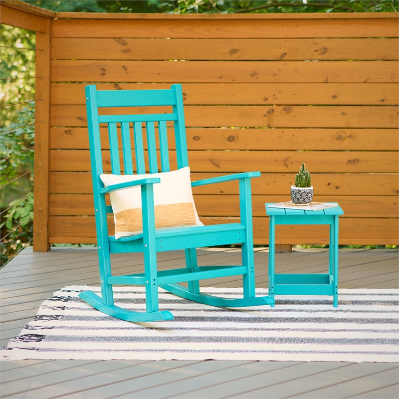 Shine Company All-Weather Traditional Resin Patio Porch Rocker in Blue