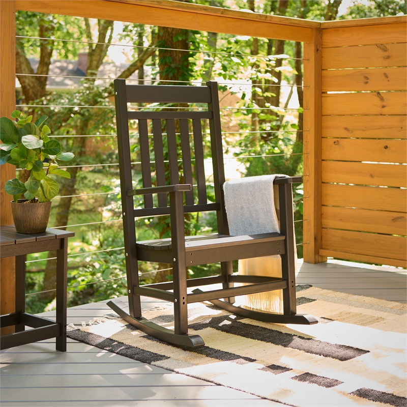 Shine Company All-Weather Traditional Resin Patio Porch Rocker in Black