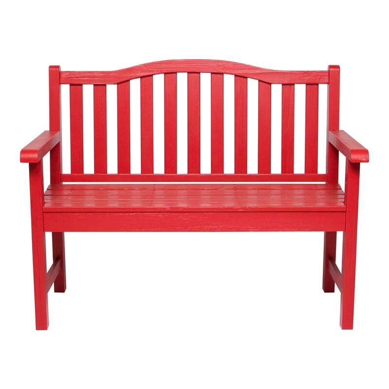 Shine Company Traditional Cedar Wood Patio Porch Garden Bench in Red