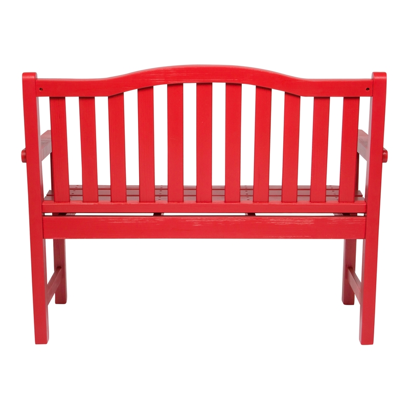 Shine Company Traditional Cedar Wood Patio Porch Garden Bench in Red