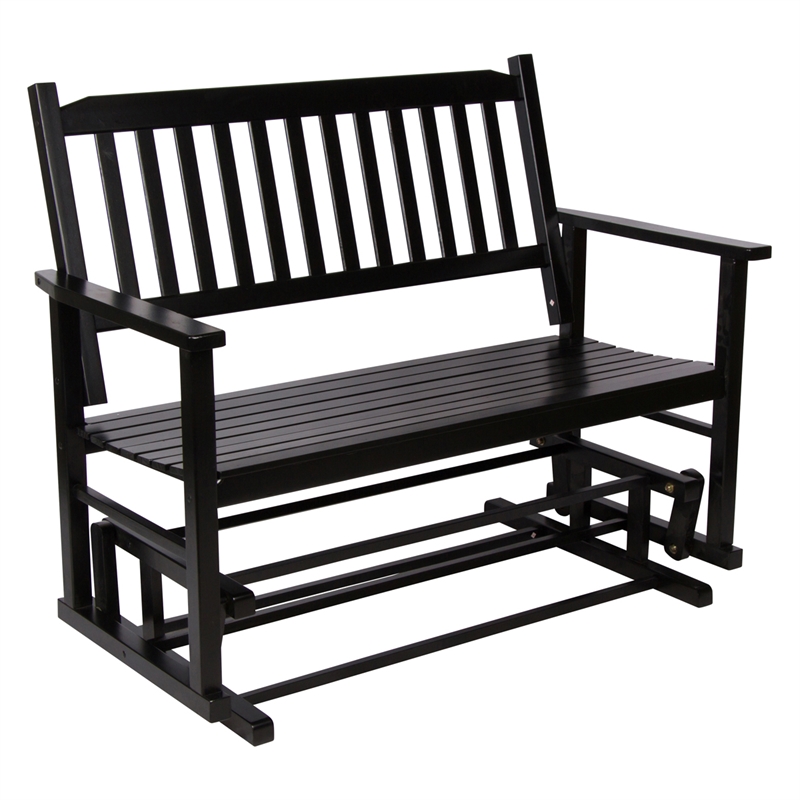 Shine Company Traditional Hardwood Outdoor Glider Loveseat in Black Finish