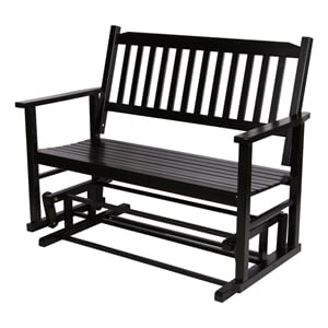 Shine Company Traditional Hardwood Outdoor Glider Loveseat in Black Finish