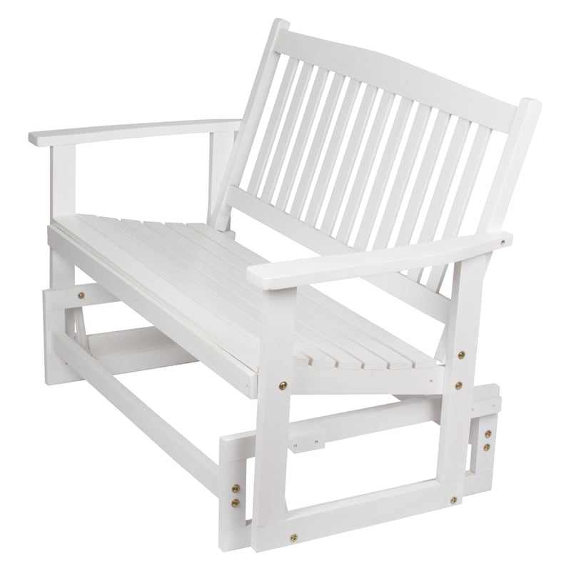 Shine Company Traditional Hardwood Outdoor Glider Loveseat in White Finish