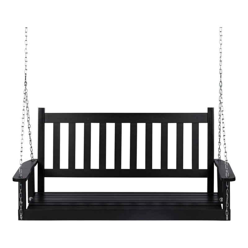 Shine Company Hardwood Patio Porch Swing with Hanging Chains in Black