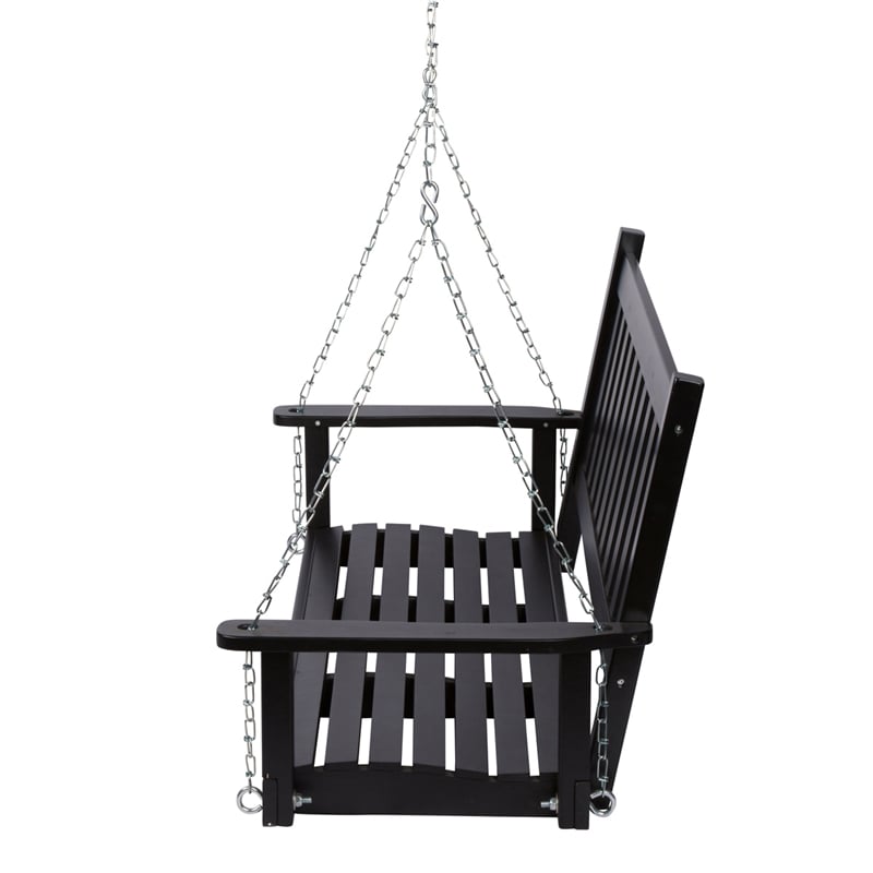Shine Company Hardwood Patio Porch Swing with Hanging Chains in Black