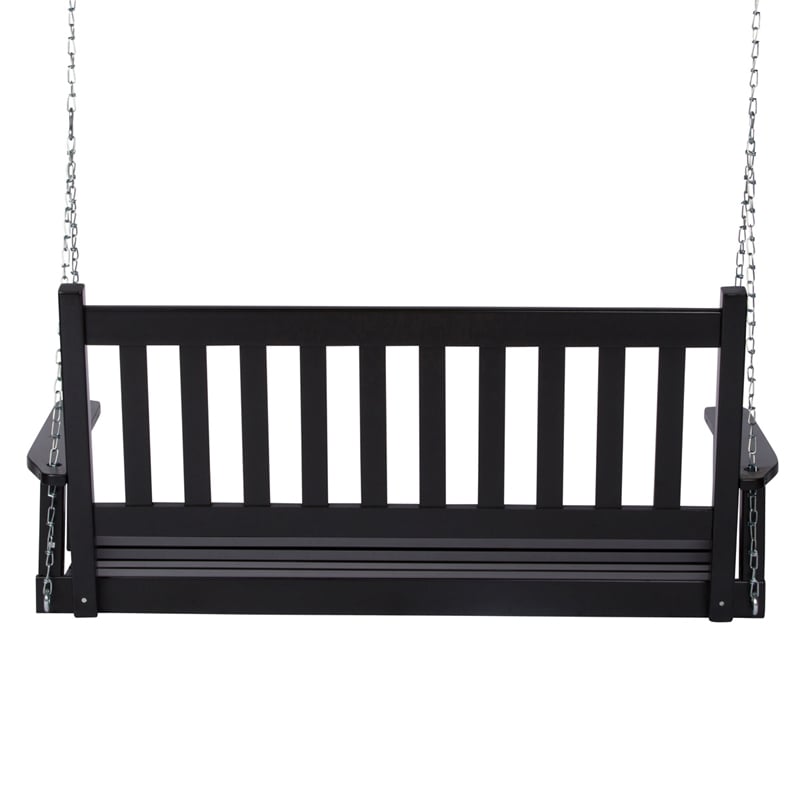 Shine Company Hardwood Patio Porch Swing with Hanging Chains in Black