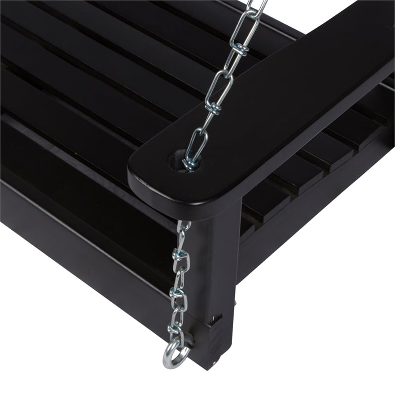 Shine Company Hardwood Patio Porch Swing with Hanging Chains in Black