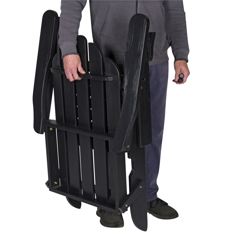 Shine Company Traditional Cedar Wood Folding Adirondack Chair in Black
