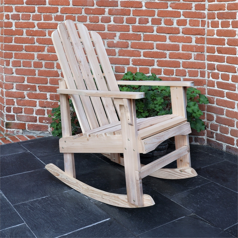 Shine Company Traditional Cedar Wood Adirondack Porch Rocker in Beige