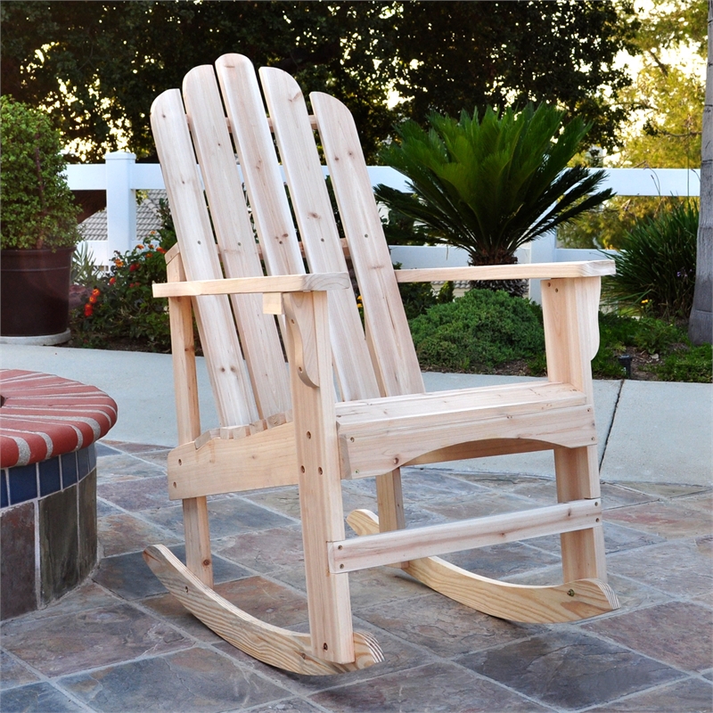 Shine Company Traditional Cedar Wood Adirondack Porch Rocker in Beige