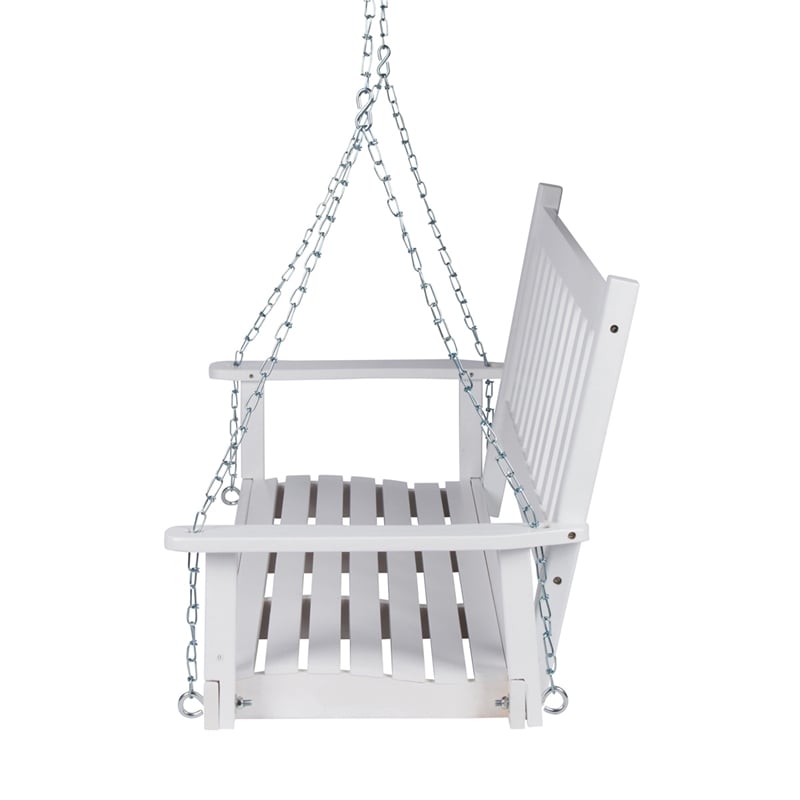 Shine Company Hardwood Patio Porch Swing with Hanging Chains in White