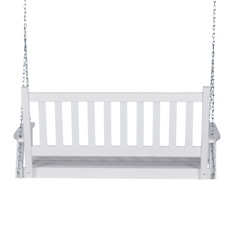 Shine Company Hardwood Patio Porch Swing with Hanging Chains in White