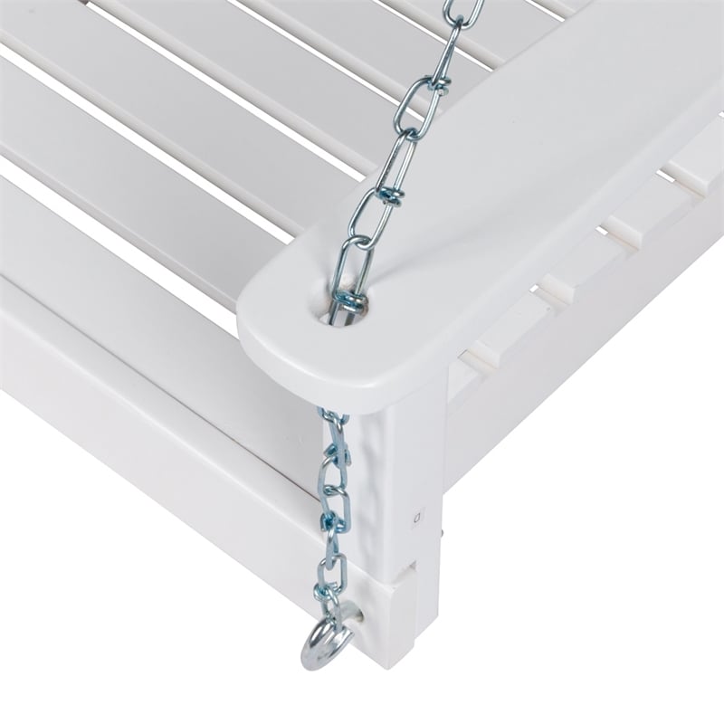 Shine Company Hardwood Patio Porch Swing with Hanging Chains in White