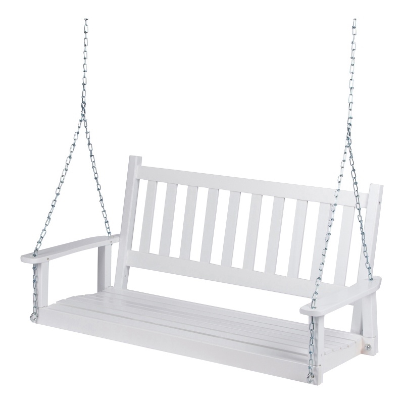 Shine Company Hardwood Patio Porch Swing with Hanging Chains in White