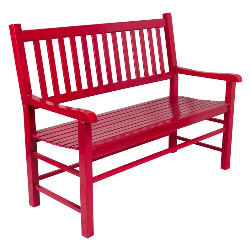 Shine Company Traditional Hardwood Patio Porch Garden Bench in Red