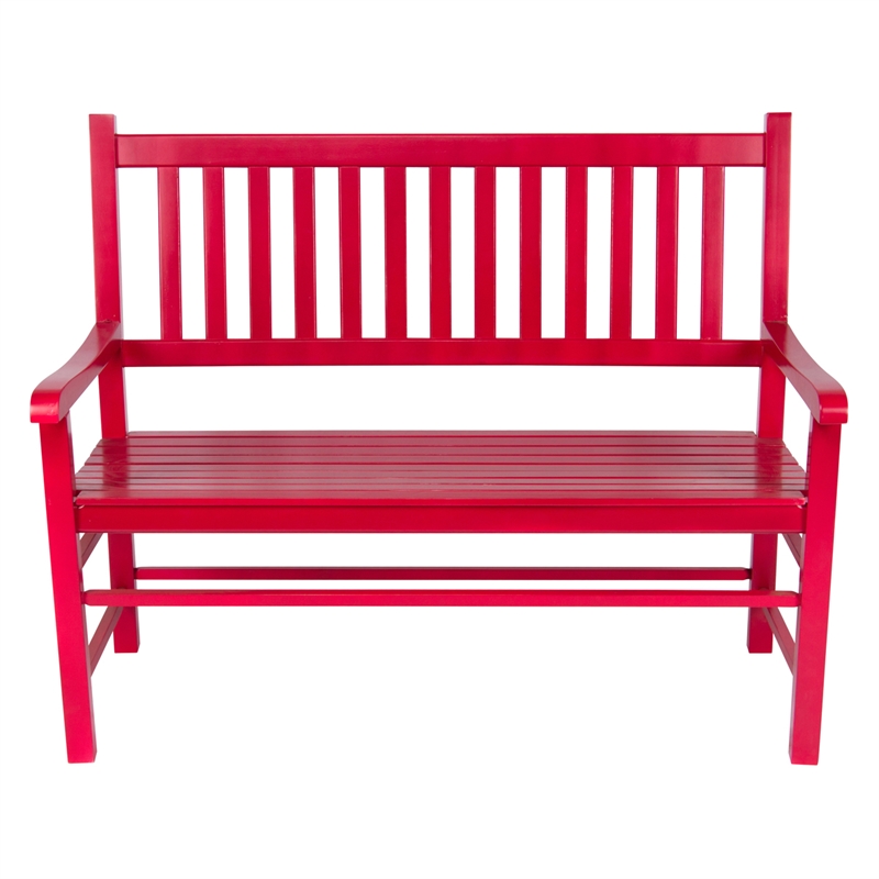 Shine Company Traditional Hardwood Patio Porch Garden Bench in Red