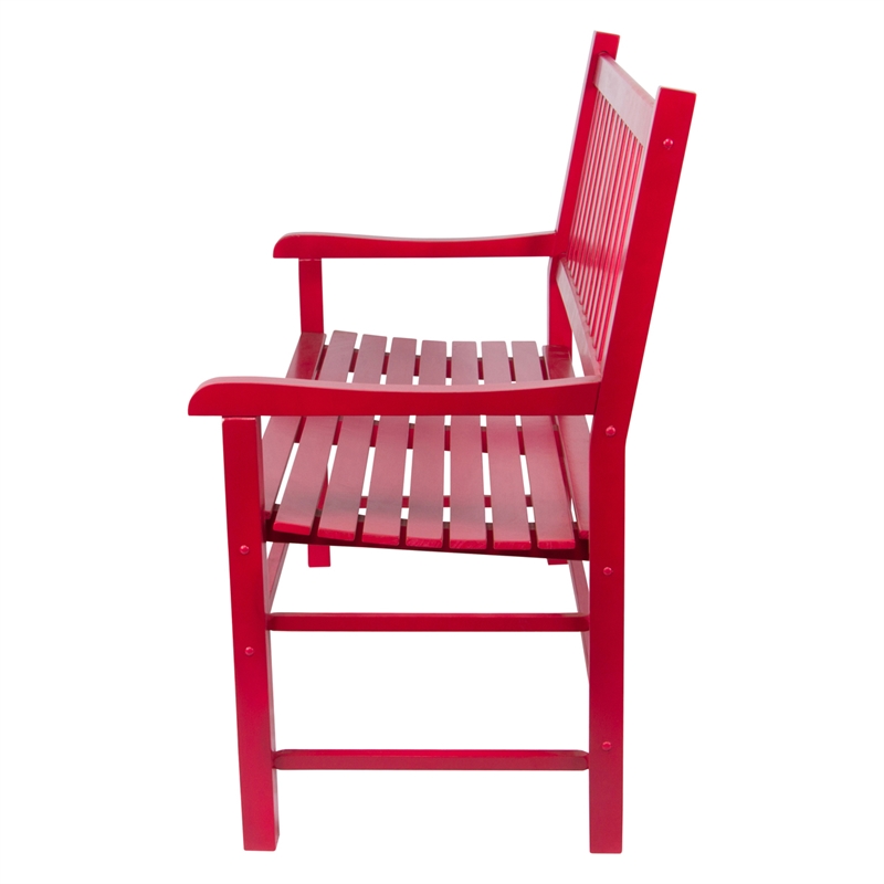 Shine Company Traditional Hardwood Patio Porch Garden Bench in Red