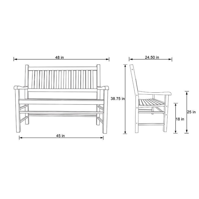 Shine Company Traditional Hardwood Patio Porch Garden Bench in Brown