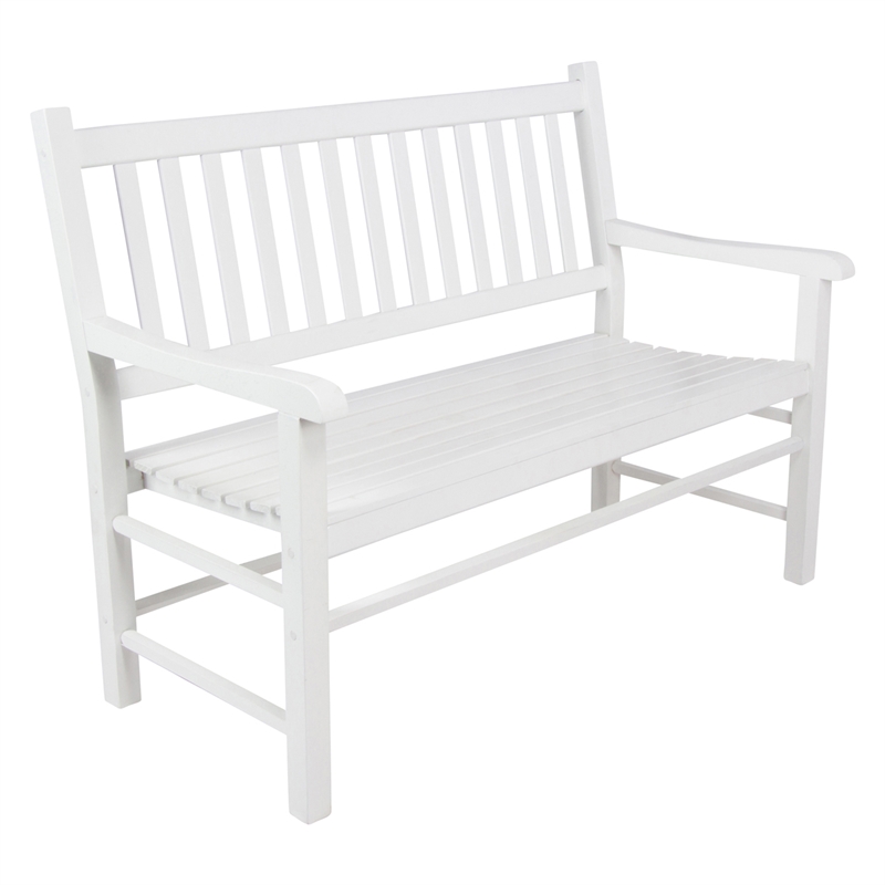 Shine Company Traditional Hardwood Patio Porch Garden Bench in White