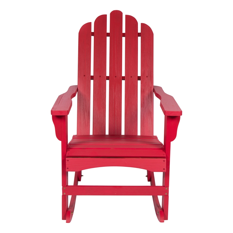 Shine Company Traditional Cedar Wood Adirondack Porch Rocker in Red