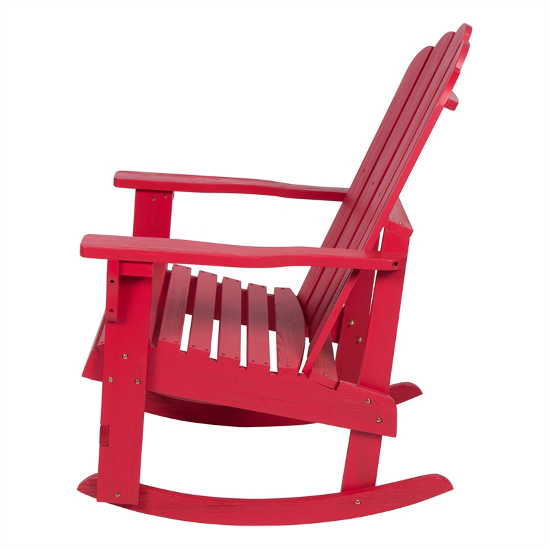 Shine Company Traditional Cedar Wood Adirondack Porch Rocker in Red