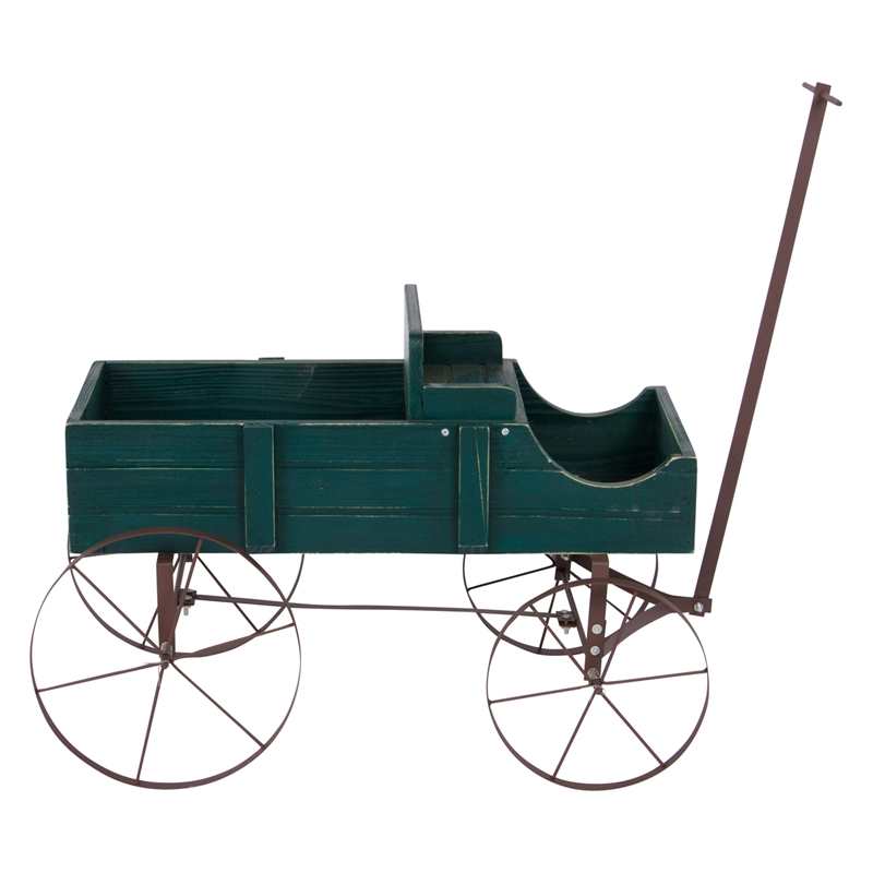 Shine Company Small Cedar Wood Decorative Buckboard Wagon Planter in Green