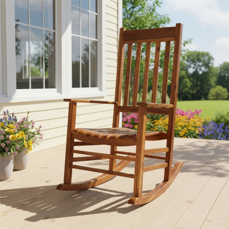 Montreal Outdoor Acacia Wood Rocking Chair with Slatted Back in Oak
