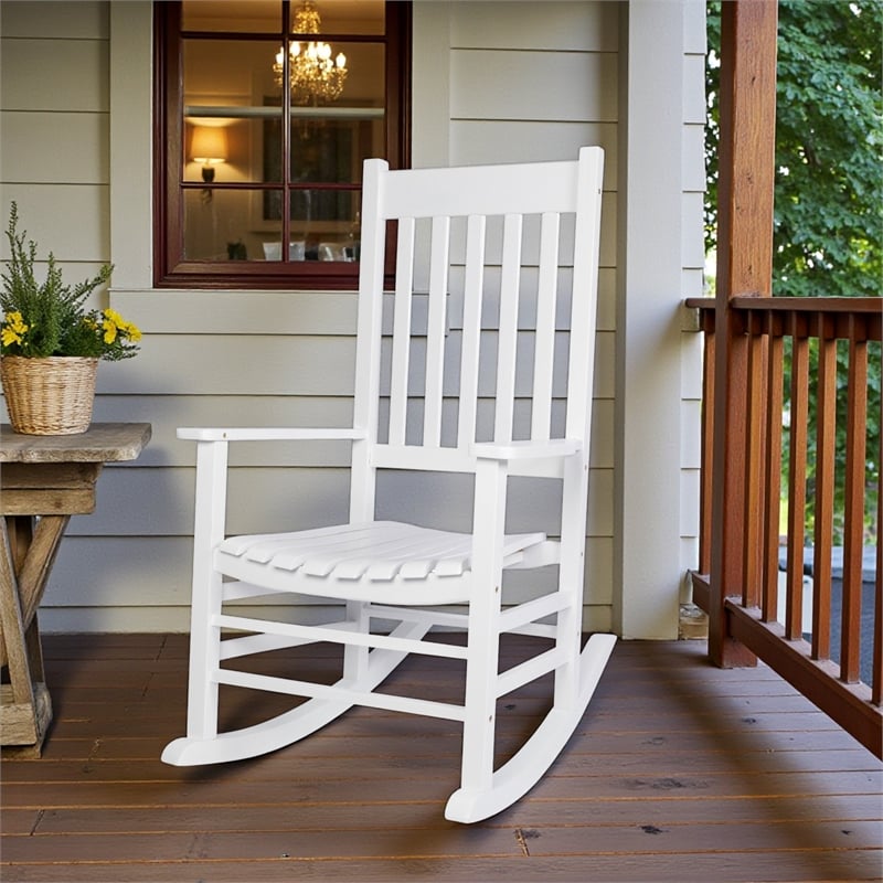 Montreal Outdoor Acacia Wood Rocking Chair with Slatted Back in White