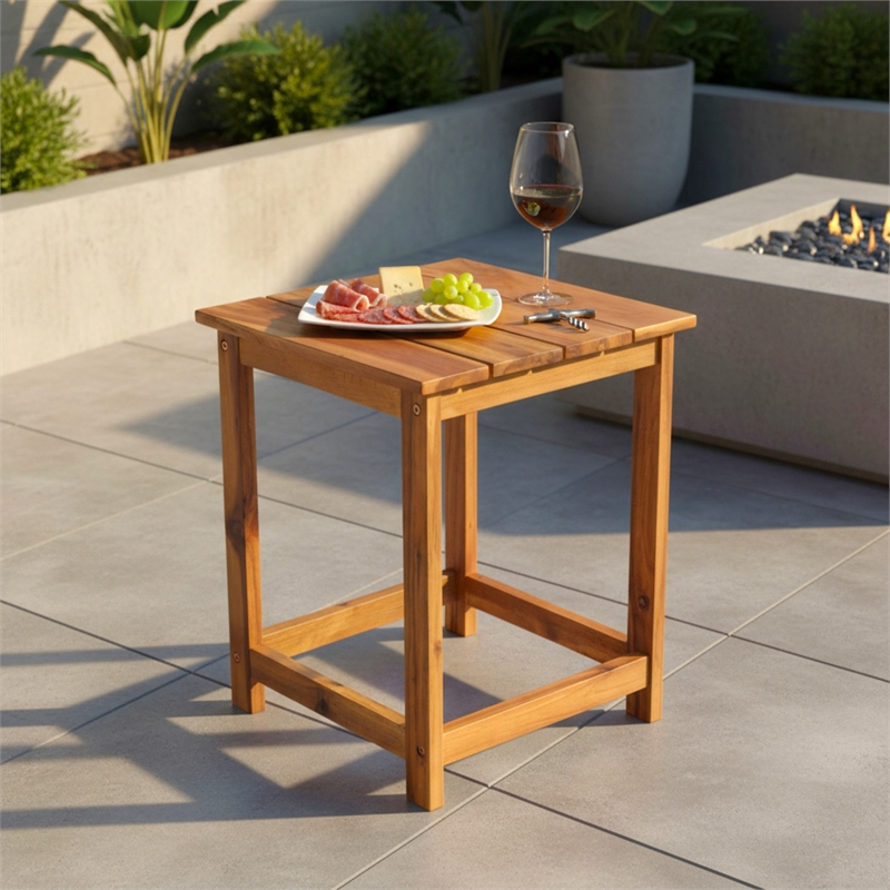 Vermont Modern Acacia Wood Outdoor Patio Side Table in Oak