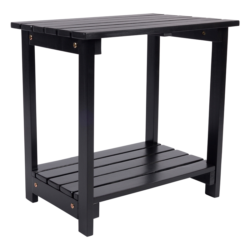 Carisle Outdoor 2-Tier Acacia Wood Accent Patio Side Table in Black