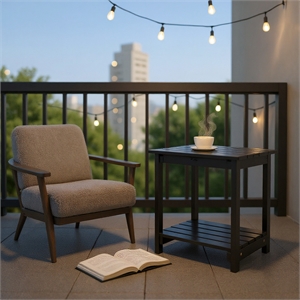 Carisle Outdoor 2-Tier Acacia Wood Accent Patio Side Table in Black