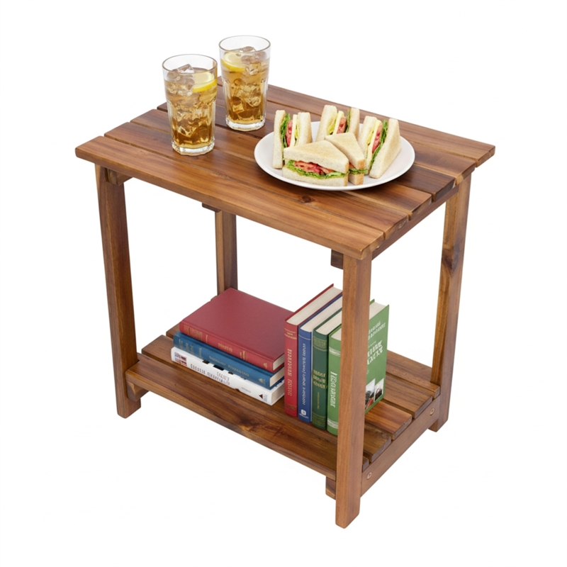 Carisle Outdoor 2-Tier Acacia Wood Accent Patio Side Table in Oak