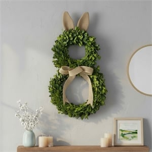 18&quot Handcrafted Real Preserved Boxwood Easter Bunny Shaped Wreath