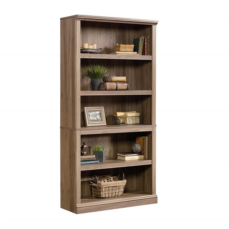 Sauder Select Engineered Wood 5 Shelf Bookcase in Salt Oak Finish Homesquare