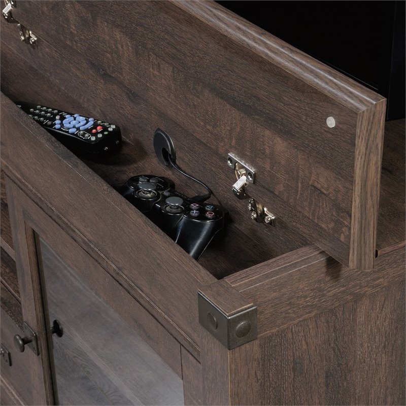 Details About Sauder Carson Forge Tv Stand In Coffee Oak