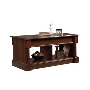 sauder palladia wood lift-top coffee table with open shelf space