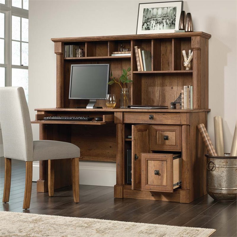 Sauder Palladia Contemporary Wood Computer Desk With Hutch In Vintage Oak 420713