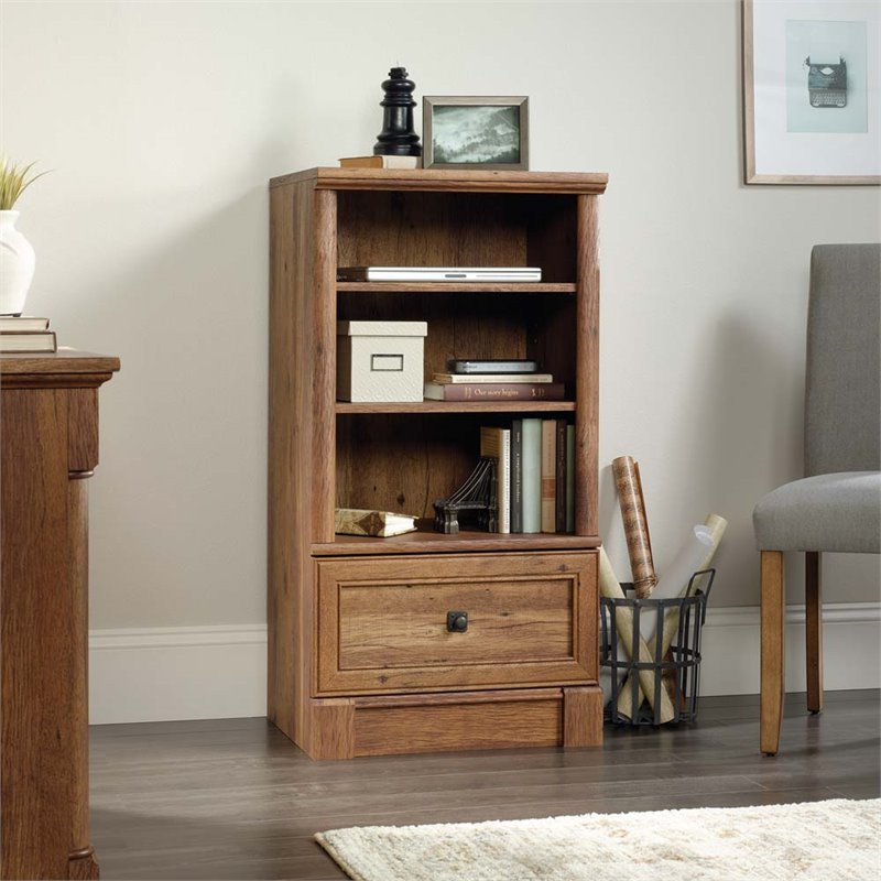 Sauder Palladia Engineered Wood 3Shelf Audio Rack in Vintage Oak 420611