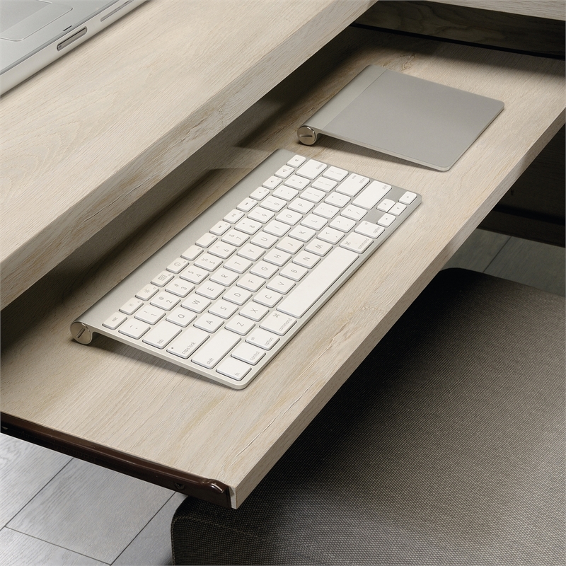 sauder costa l shaped computer desk in chalked chestnut