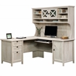 Sauder Costa L Shaped Computer Desk with Hutch in Chalked Chestnut
