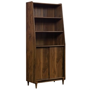 sauder harvey park engineered wood wide bookcase in grand walnut