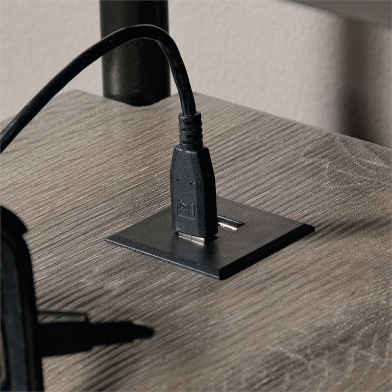 Sauder Canal Street Wood and Metal L-Shape Computer Desk in Northern Oak