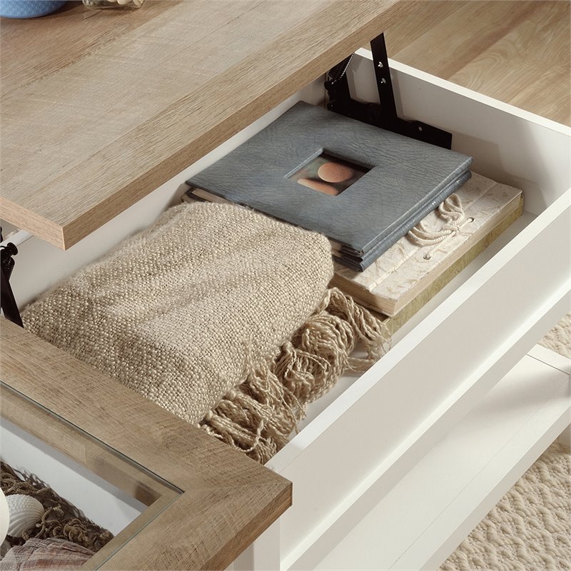 Sauder Cottage Road Engineered Wood Lift Top Coffee Table In Soft White 421463