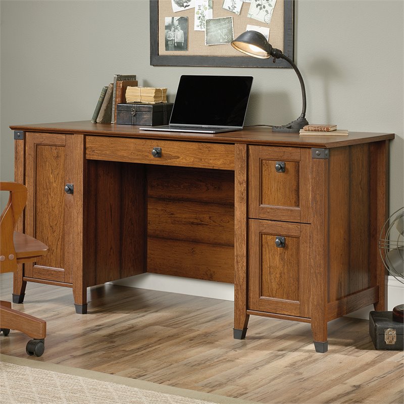 Sauder Carson Forge Engineered Wood Computer Desk in Washington Cherry