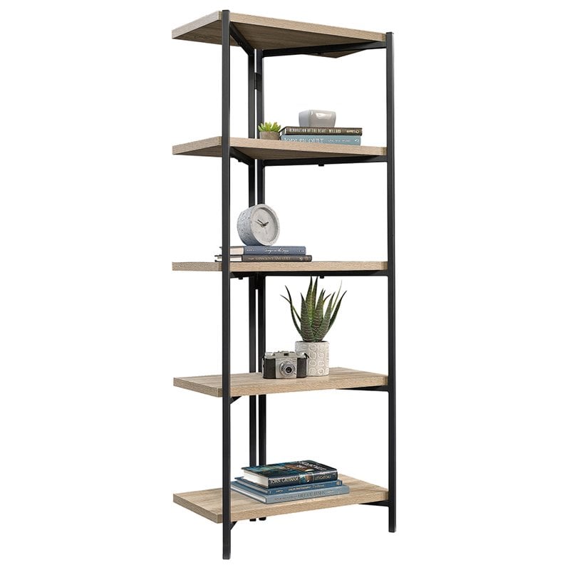 Sauder North Avenue Metal and Engineered Wood 4-Shelf Bookcase in Charter Oak
