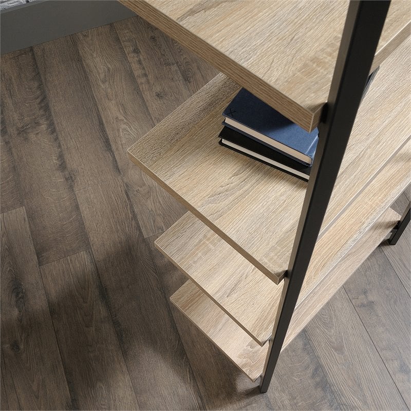 Sauder North Avenue Metal and Engineered Wood 4-Shelf Bookcase in Charter Oak