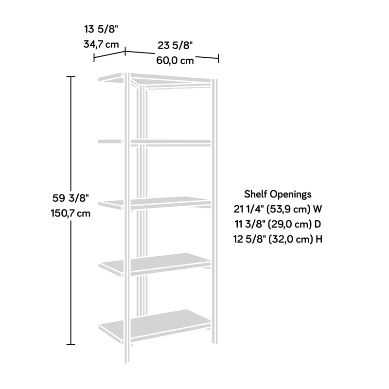 Sauder North Avenue Metal and Engineered Wood 4-Shelf Bookcase in Charter Oak