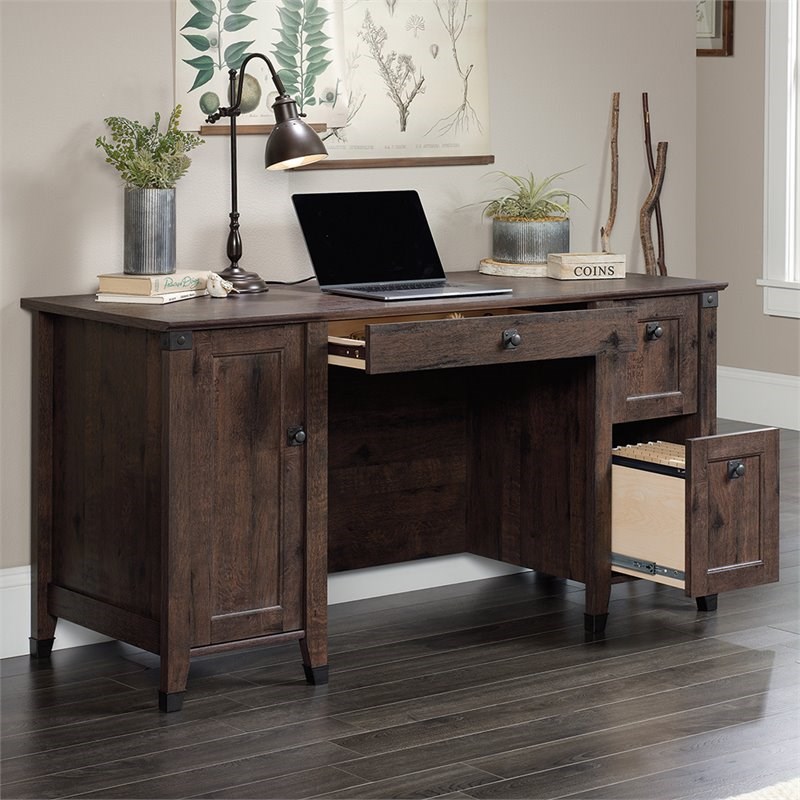 Sauder Carson Forge Engineered Wood Computer Desk in Coffee Oak