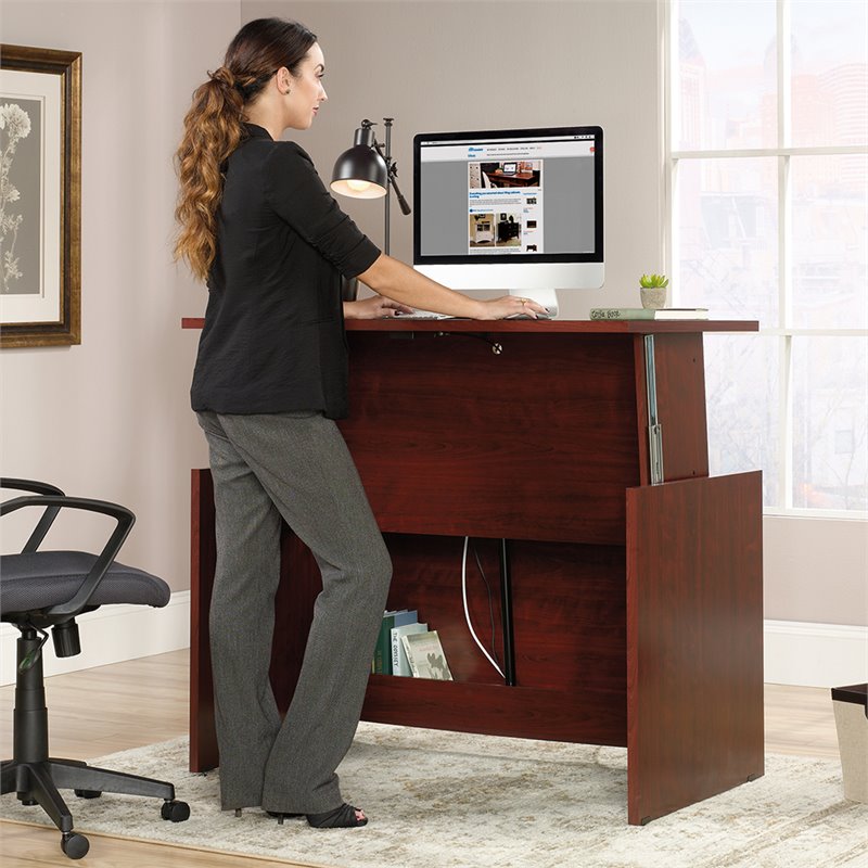 Sauder Heritage Hill Sit And Stand Desk In Classic Cherry 422357